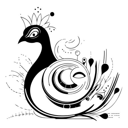 Illustration of peacock with decorative elements on white background  vectorのイラスト素材