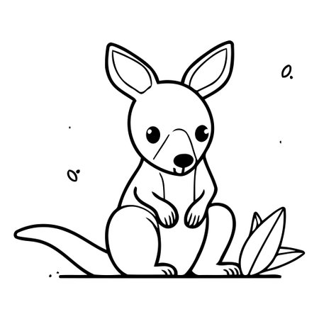 Cute kangaroo sitting on the ground. Vector illustration.のイラスト素材