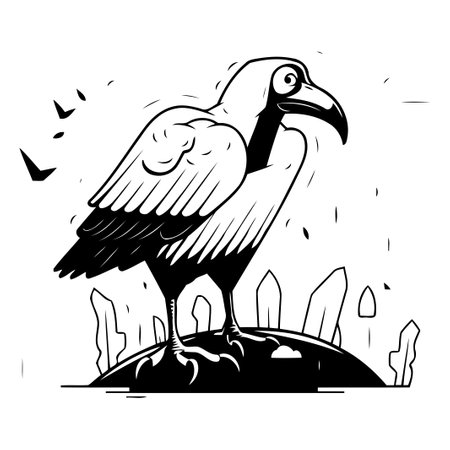 Vector illustration of a vulture sitting on a rock. Wild bird.のイラスト素材