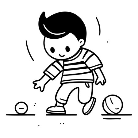 Little boy playing football. Vector illustration in doodle style.のイラスト素材