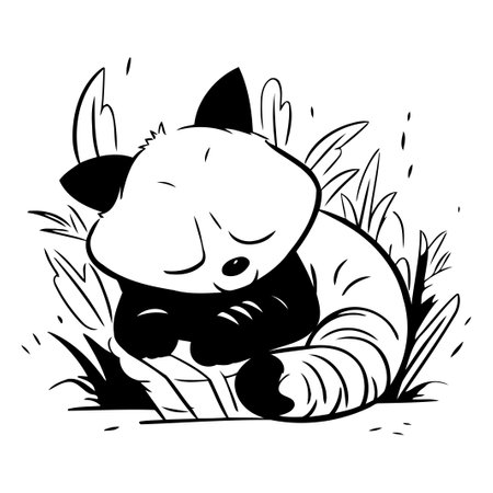 Cute red panda sleeping in the grass. Vector illustration.のイラスト素材