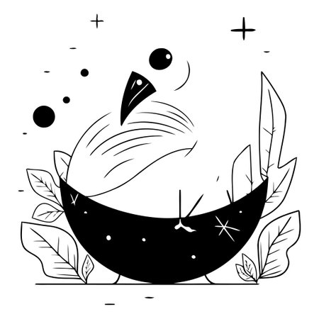 Funny bird in a nest. Vector illustration in flat style.のイラスト素材