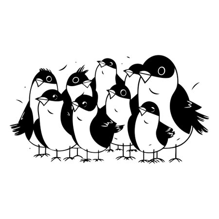 Group of cute little birds. Vector illustration on a white background.のイラスト素材