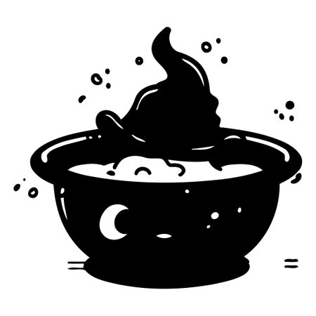 Cute Halloween witch cauldron with potion. Vector cartoon illustration.のイラスト素材