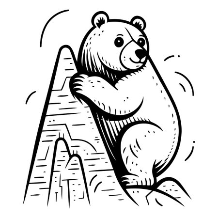 Cute cartoon bear standing on the top of the rock. Vector illustration.のイラスト素材
