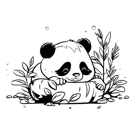 Cute panda bear sitting on a stone. Vector illustration.のイラスト素材