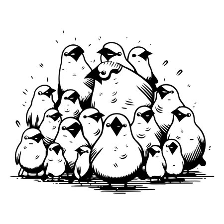 Vector illustration of a group of chicks. Hand drawn illustration.のイラスト素材