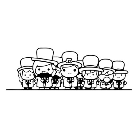 Cute cartoon leprechauns group. Vector illustration.のイラスト素材