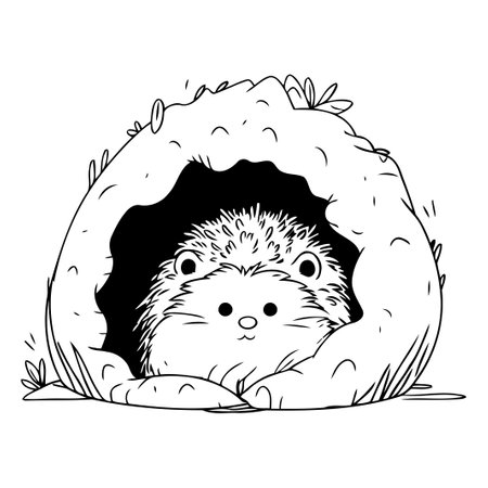 hedgehog in a hole. Vector illustration on white background.のイラスト素材