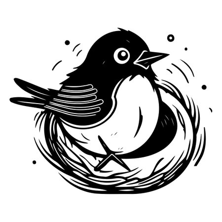Vector hand drawn illustration of a robin sitting in a nest.のイラスト素材