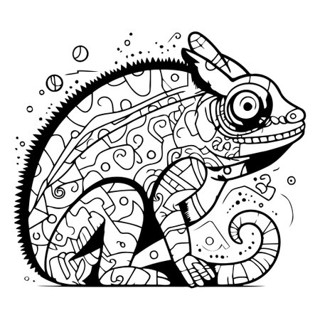 Chameleon. Hand drawn vector illustration. Tattoo design.のイラスト素材