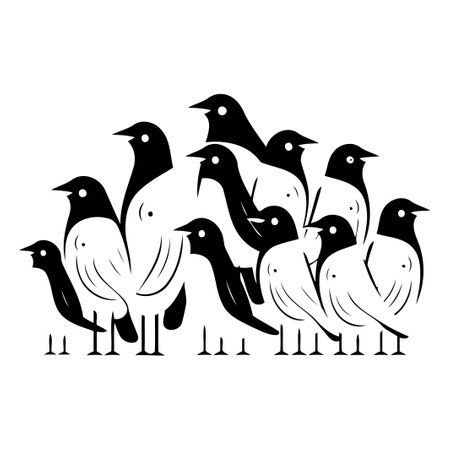 Vector illustration of a group of blackbirds. Isolated on white background.のイラスト素材