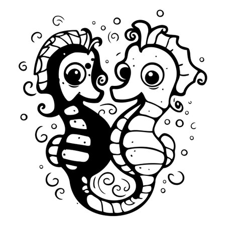 Cute cartoon seahorses isolated on white background. Vector illustration.のイラスト素材