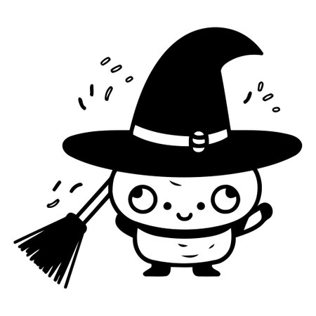 Cute Cartoon Witch Character with Broomstick Vector Illustration.のイラスト素材