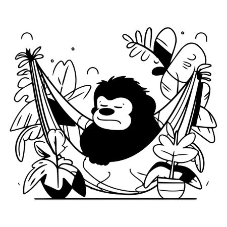 Vector illustration of a cute gorilla in a hammock in the jungle.のイラスト素材