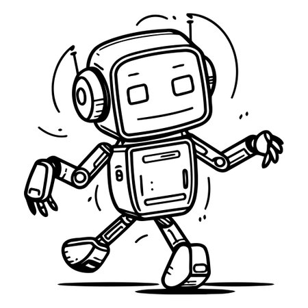 Cartoon robot with headphones. Vector illustration of a funny robot.のイラスト素材