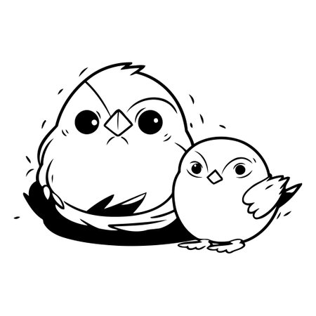 Cute little chick and hen in the nest. Vector illustration.のイラスト素材