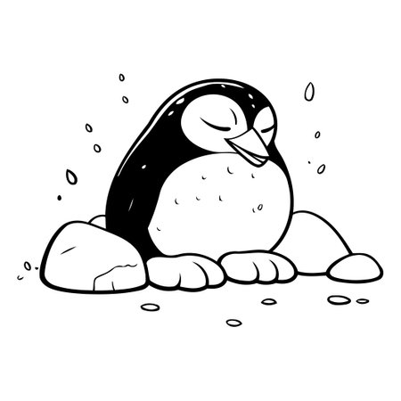 Cute penguin sitting on the rock. Cartoon vector illustration.のイラスト素材