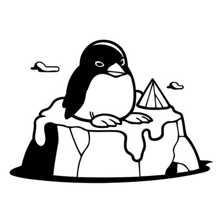 Cute penguin sitting on ice floe. Vector illustration.のイラスト素材