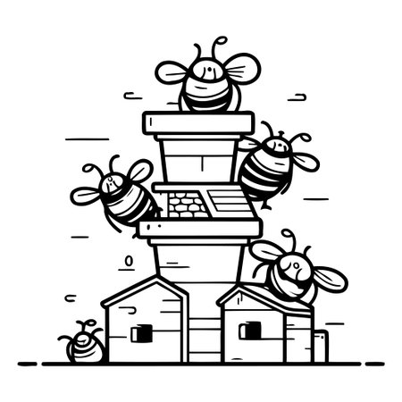 Vector illustration of beekeeping. Flat line style design for web and mobile app.