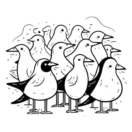 Group of seagulls. Vector illustration on white background.のイラスト素材