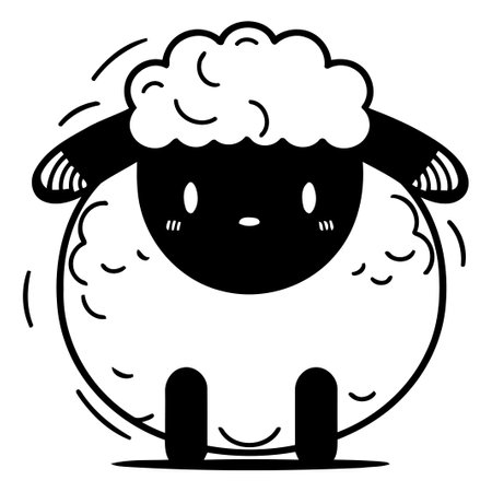 Cute sheep cartoon character vector illustration. Cute cartoon sheep with funny face.のイラスト素材