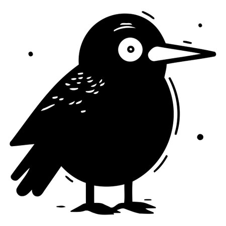 Cute black bird isolated on a white background. Vector illustration.のイラスト素材