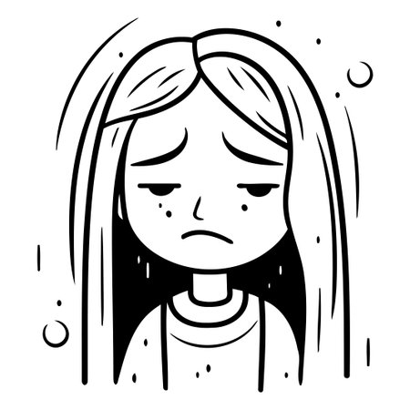 Sad woman with red hair. Vector illustration in a flat style.のイラスト素材