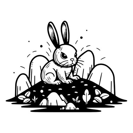 Cute cartoon rabbit sitting on the ground. Vector illustration for your designのイラスト素材