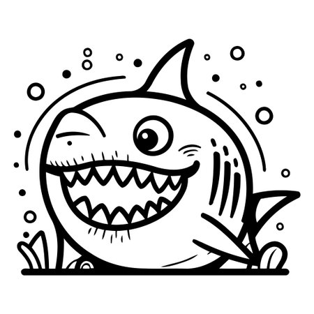 Cartoon shark with open mouth. Vector illustration on white background.のイラスト素材