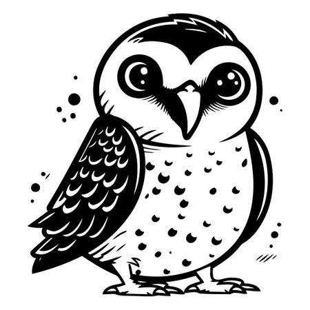 Vector illustration of cute owl isolated on white background. Hand drawn cartoon owl.のイラスト素材