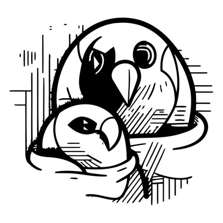 Penguin in a scarf. Vector illustration in sketch style.のイラスト素材