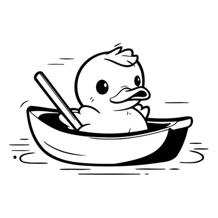 Vector illustration of a cute duck in a boat. Cartoon style.のイラスト素材