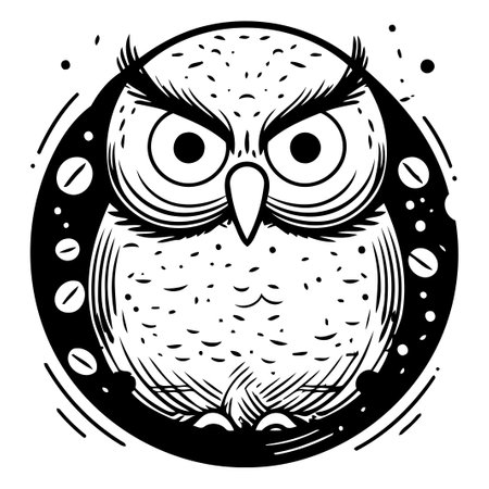 Owl vector illustration. Hand drawn owl with coffee beans. Vector illustration.のイラスト素材