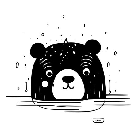 Cute black bear in the rain. Hand drawn vector illustration.のイラスト素材