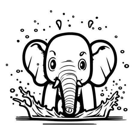 Cute cartoon elephant with splashes of water. Vector illustration.のイラスト素材