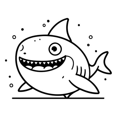 Cute cartoon shark. Vector illustration in flat style. Isolated on white background.のイラスト素材