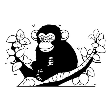 Chimpanzee sitting on a tree branch. Vector illustration.のイラスト素材