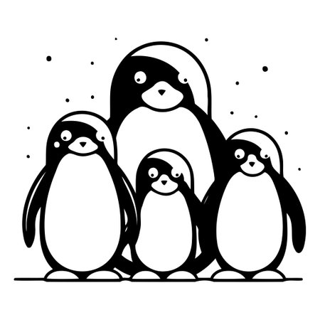 Cute penguins family. Vector illustration in flat cartoon style.のイラスト素材