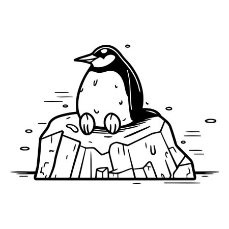 Penguin sitting on a rock. Vector illustration of a cartoon penguin.のイラスト素材