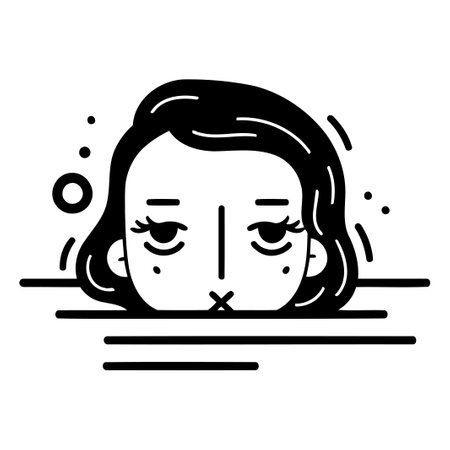 Crying woman face. Vector illustration in line art style. Isolated on white background.のイラスト素材