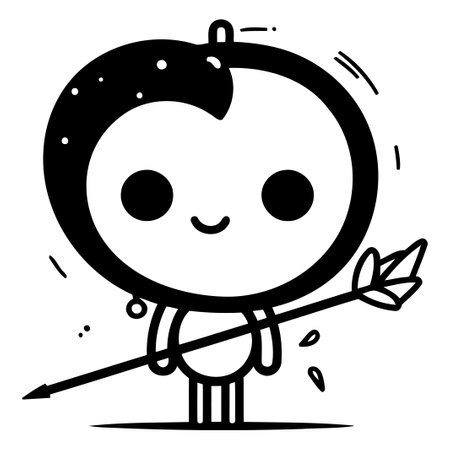 Cute cartoon apple character with bow and arrow. Vector illustration.のイラスト素材
