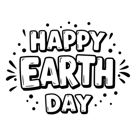 Bold, stylized lettering proclaims "Happy Earth Day" in a playful, cartoonish font.  Suitable for environmental advertising, social media graphics, or educational materials.のイラスト素材