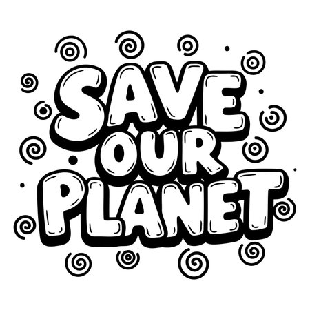Bold, stylized lettering proclaims "Save Our Planet" in a fun, graphic design.  Ideal for environmental campaigns, posters, or merchandise.のイラスト素材