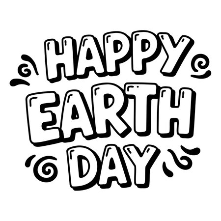 Bold, playful typography celebrating Earth Day.  Fun, cartoonish style suitable for environmental awareness campaigns, posters, or merchandise.のイラスト素材