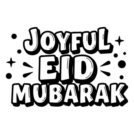 Bold, stylized lettering declares "Joyful Eid Mubarak."  Whimsical graphic elements enhance the festive message.  Suitable for Eid-themed advertising, social media posts, or greeting cards.のイラスト素材