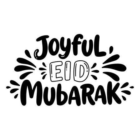 Bold, playful typography with the phrase "Joyful Eid Mubarak".  Perfect for greeting cards, apparel, or promotional materials for Eid celebrations.のイラスト素材
