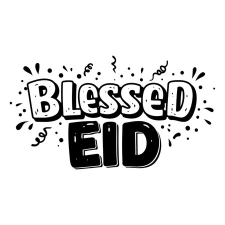 Bold, stylized lettering of "Blessed Eid" with playful graphic elements.  Suitable for religious celebrations, advertising, or social media.のイラスト素材
