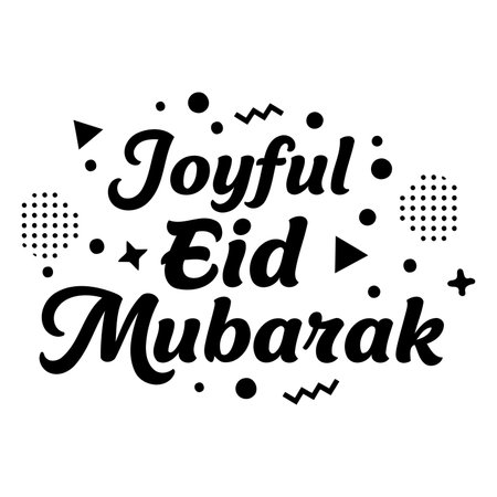 Stylish, bold typography of "Joyful Eid Mubarak" with decorative graphic elements. Ideal for religious celebrations, social media graphics, or advertising related to Islamic holidays.のイラスト素材