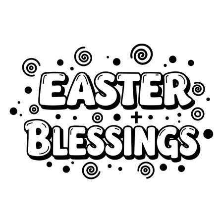 Bold, stylized lettering of "EASTER BLESSINGS" with cartoonish, playful embellishments.  Suitable for Easter-themed advertising, social media graphics, or print design.のイラスト素材